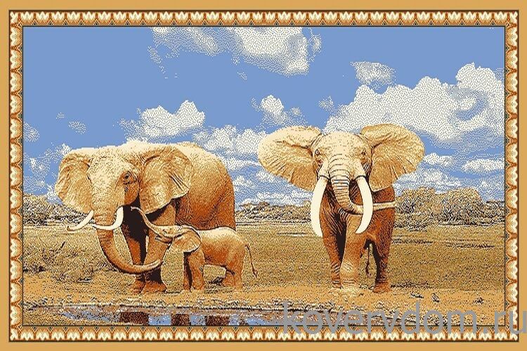 Шерстяной пейзажный ковер Hunnu 6S1028 82 слоны