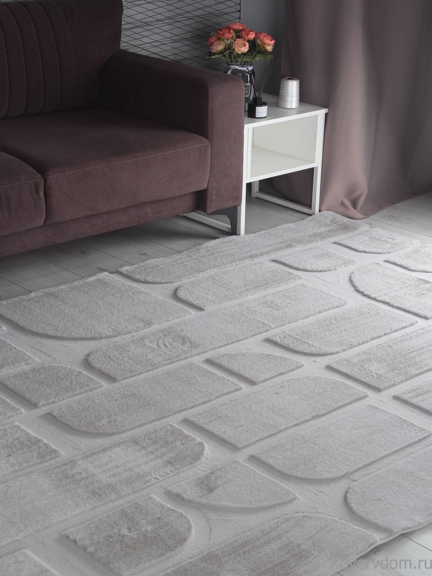 Ковер из искусственного меха RABBIT CARVING PX4001 GREY / GREY